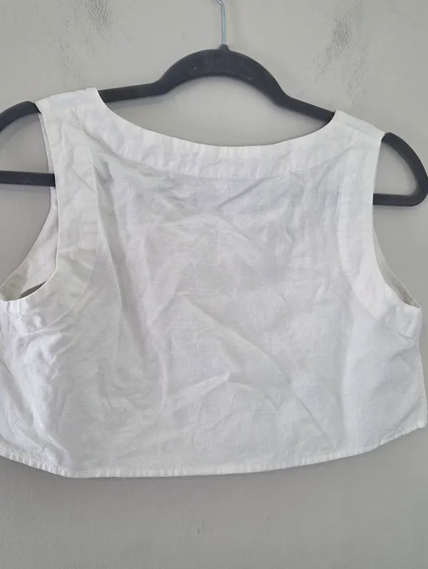 Mable White Linen Blend Boxy Crop Top - Image 3