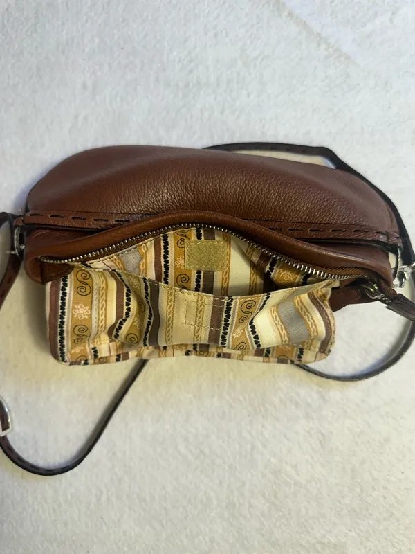 Brighton Leather Bag Shoulder Purse Tasseled Handbag Cross Pebbled Brown Vintage - Image 11