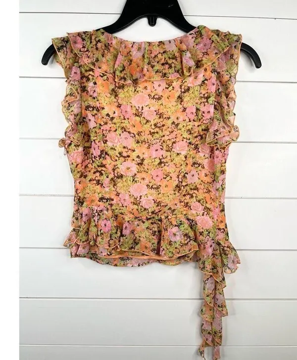 One Edit Nordstrom Floral Ruffle Sleeveless V-Neck Crop Top Blouse Sz XS - Image 6