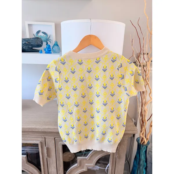 Unbranded Rabbit Embroidery‎ Short Sleeve Sweater Women Yellow Size M - Image 3