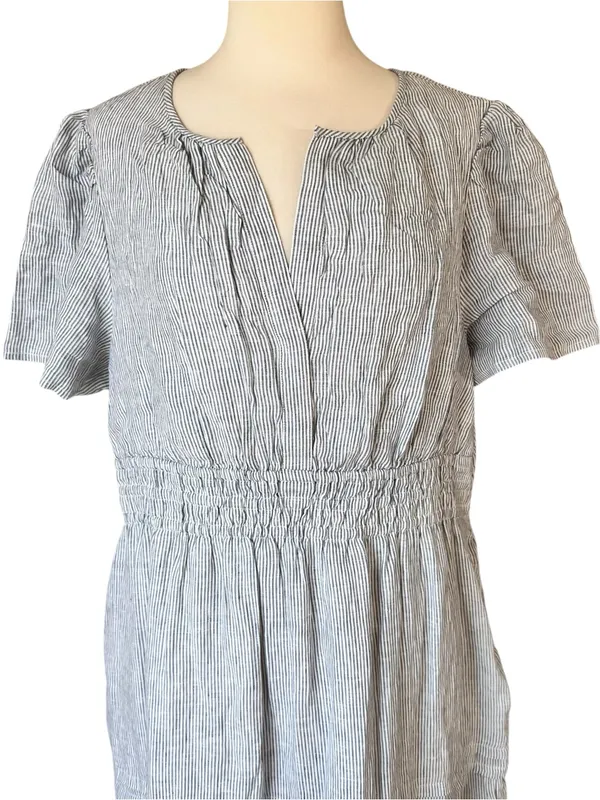 Quince 100% European Linen Tiered Maxi Dress Blue Pinstripe - Image 3