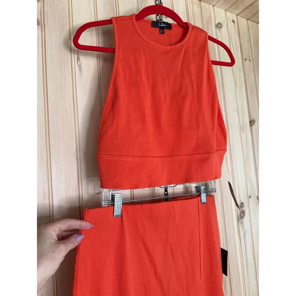 NWT Lulus Absolute Edge Orange Sleeveless Two-Piece Bodycon Midi Dress Size M - Image 4