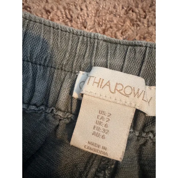 Cynthia Rowley Pants Olive Green Linen‎ Blend Wide Leg Cropped Women's Size M - Image 4