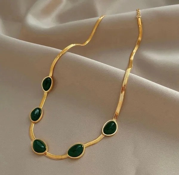 18K Gold Plated Emerald Chain Necklace for Women,Luxury Emerald Necklace - Image 2