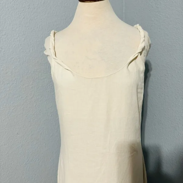 Zara Bloggers Fav Ecru Linen Blend Bohemian Open Back Cut Out Midi Dress‎ Sz L - Image 11