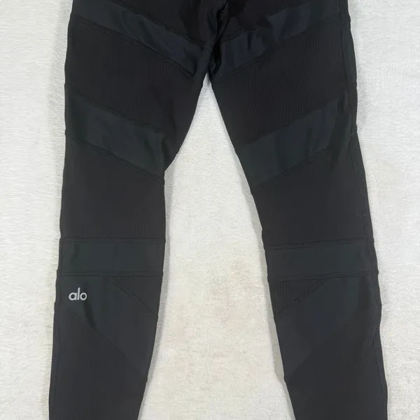Alo Yoga High-Waist Moto Legging Black Ribbed Mesh Performance W0245R Size XS - Image 9