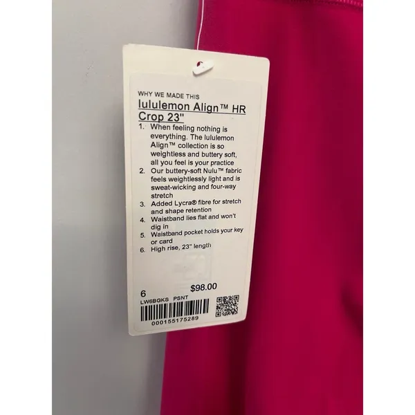 Lululemon Align High Rise pant/ Tight 23” size 6 passionate New Authentic - Image 5