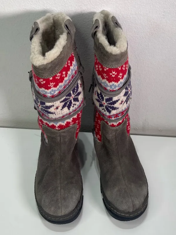 Clarks Boots Leather Fair Isle Knit Fur Lining Winter Boots Women's 7.5 M - Image 2