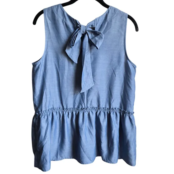 Ann Taylor Chambray Bow Tie Back Peplum Sleeveless Top Blouse Size Small - Image 4
