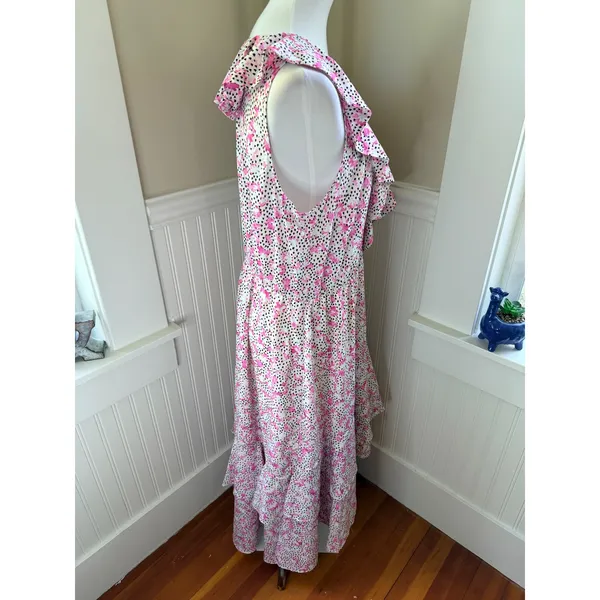 ELOQUII Floral Ruffle High-Low Maxi Dress Pink White Black Size 14 - Image 12