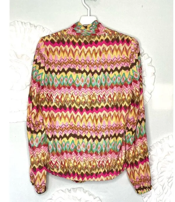 Haute Hippie Silk Crossover Draped Front Top Multicolor Batik Pattern Size Large - Image 2