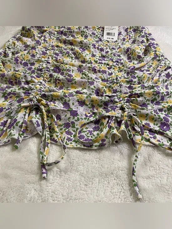 NWT HYFVE Lilac Floral Ruched Mini Skirt with Ruffles size M - Image 8