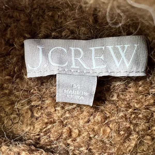 J.Crew Women M Caramel Brown‎ Bouclé Yarn Knit Sweater Mock Neck Long Sleeve - Image 3