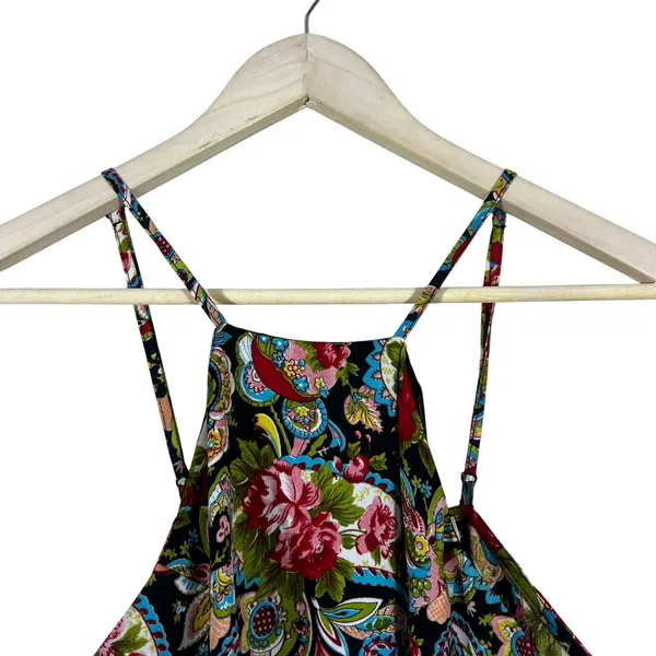 Cotton Candy Floral Paisley Halter Crop Top Multicolor Boho Fringe Size S - Image 2