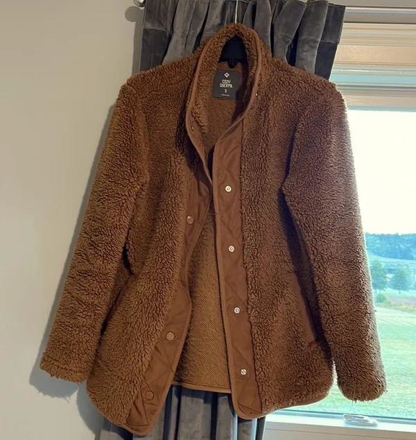 Cozy Sherpa Jacket Brown Fleece Womens Small - Image 4