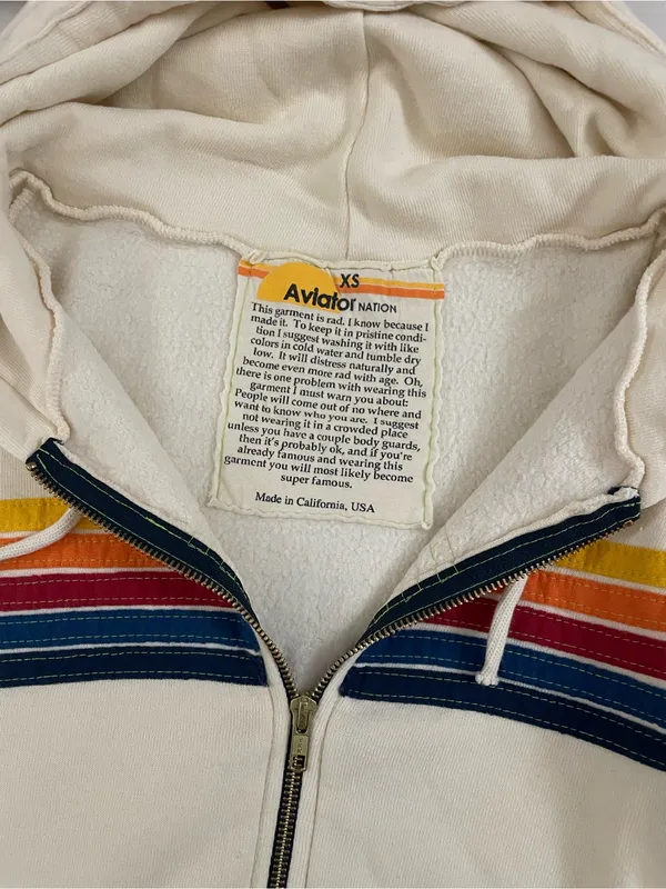 Aviator Nation 5 Stripe Vintage Cream Rainbow-Stripe Zip Hoodie & Jogger Set XS - Image 13