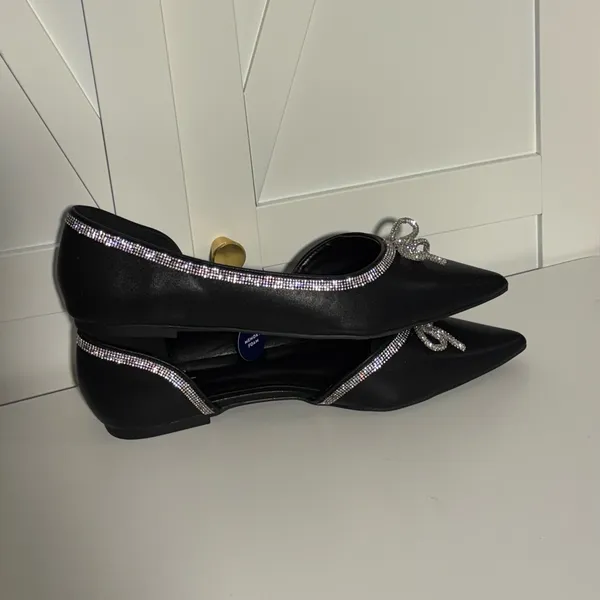 Apt 9 Emmalyn Black cutout pointy retro silver rope bow ballerina flats shoes - Image 6