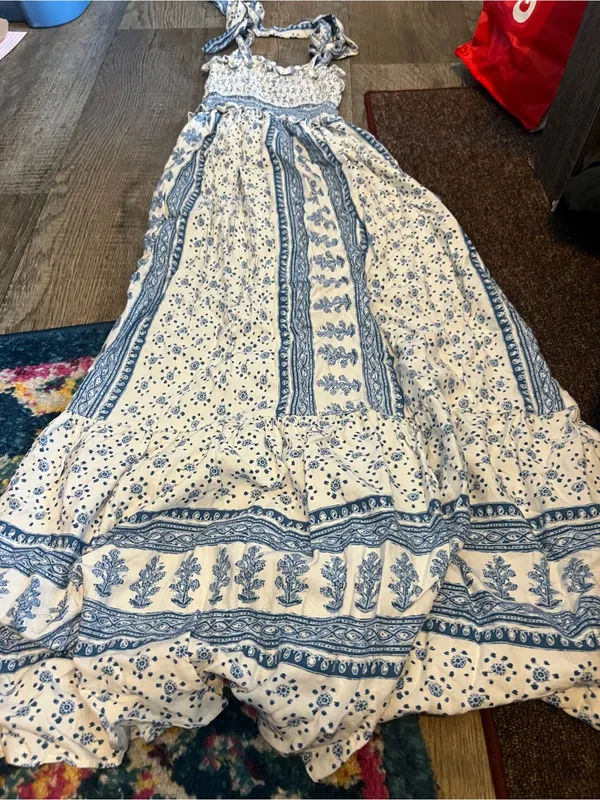 Zara blue and white printed midi dress - Image 7