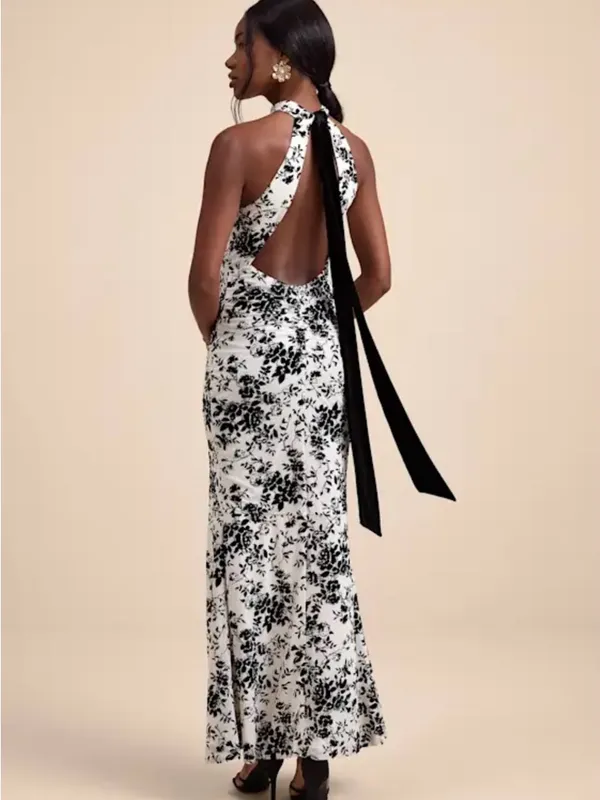 Lulus Steliana White And Black Velvet Burnout Cutout Maxi Dress - Size XS - Image 3