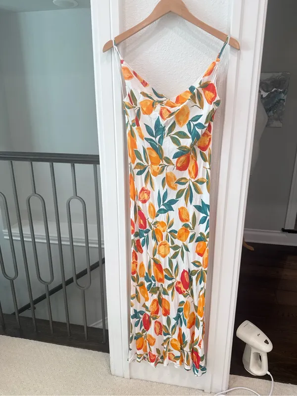 Dress Forum Citrus Print Slip Dress Large Lemon Orange Mediterranean Maxi Dress - Image 2