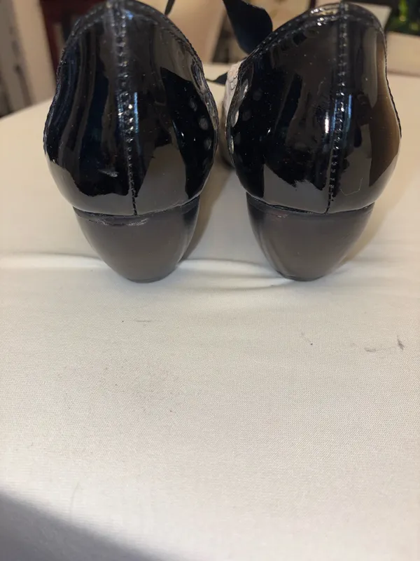 All Black Black & Cream Textured Mary Jane Heels w/FishBow ribbon laces Sz 7.5 - Image 3