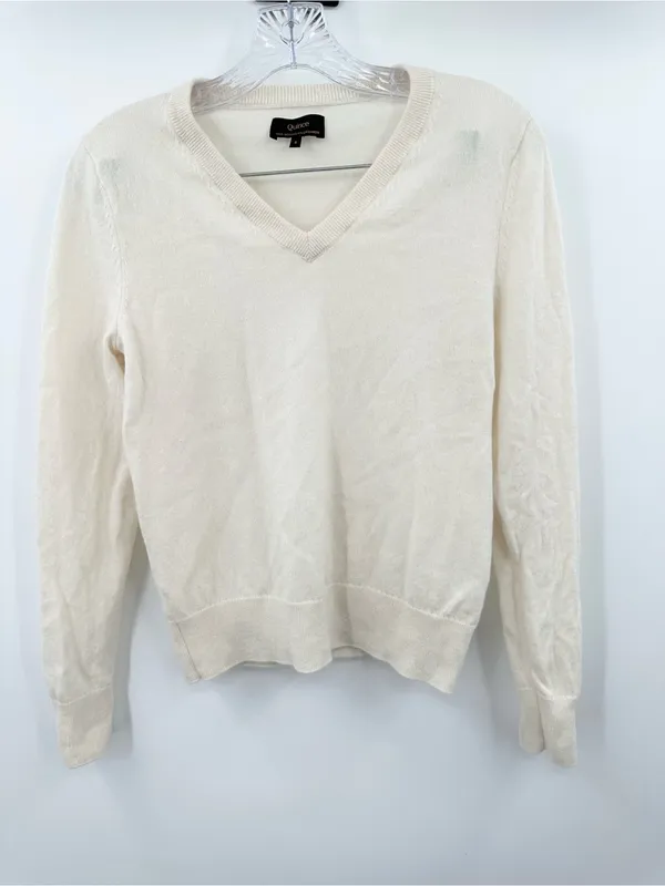 Quince Women's Ivory Mongolian Cashmere V-Neck Sweater Size Small - Image 2