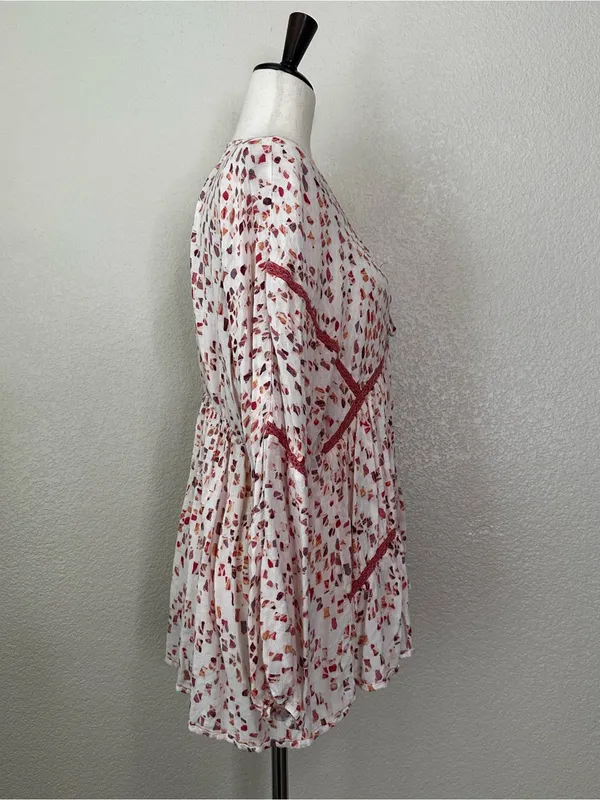Miss Me Boho Woven Pointelle Lace Up Dolman Sleeves Peasant Top, Sz Medium - Image 7