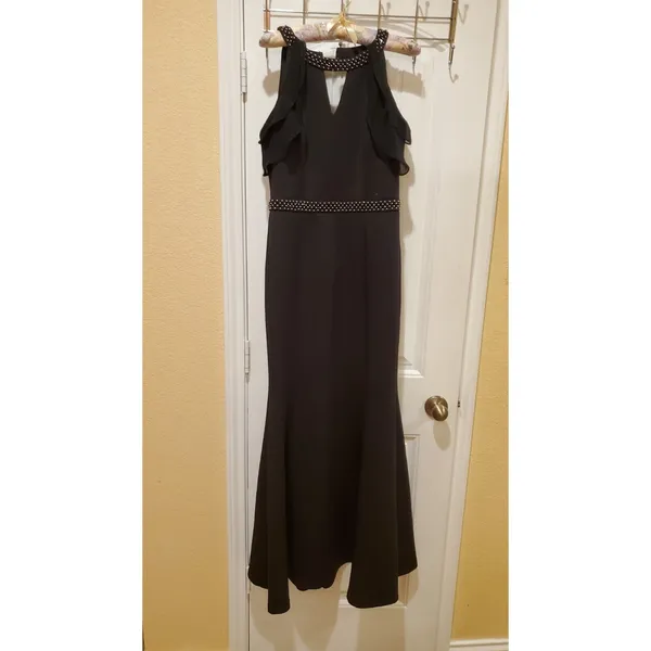 Sexy SLNY Black Mermaid Evening Dresses Cold Shoulder Sz 8 Prom Party Dresses - Image 5