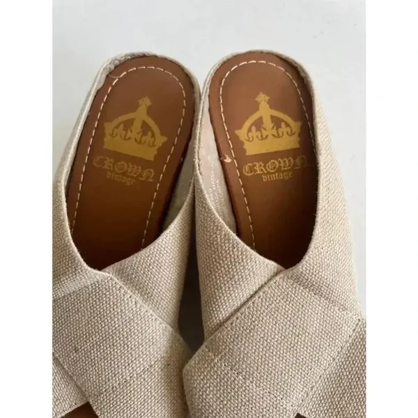 Women's Crown Vintage Tan Canvas Wedge Sandals‎ Size 6.5 M EUC - Image 3