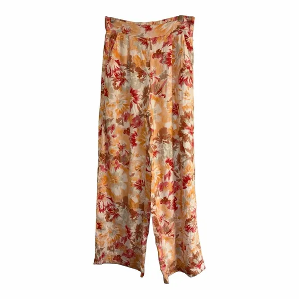 ✨Abercrombie & Fitch Linen-Blend Pull-On Wide Leg Orange Pattern Sz Small R Pant - Image 9