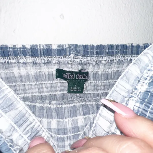 Wild Fable gingham smocked slate blue white mini summer dress w/ ruffle details - Image 6