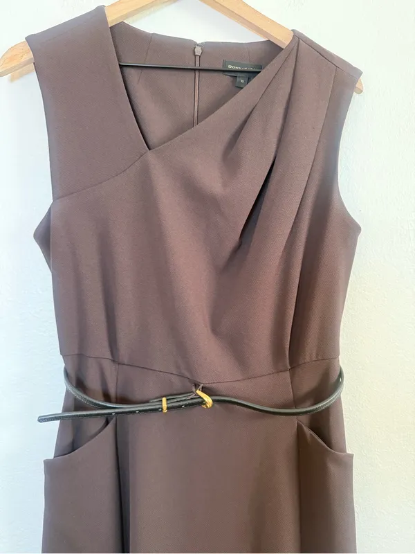 Donna Karan Belted Draped Asymmetric Dress - Image 3