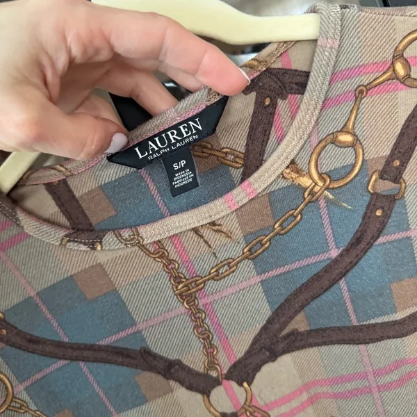 Ralph Lauren equestrian plaid long sleeve top chains hardware preppy stretch - Image 3