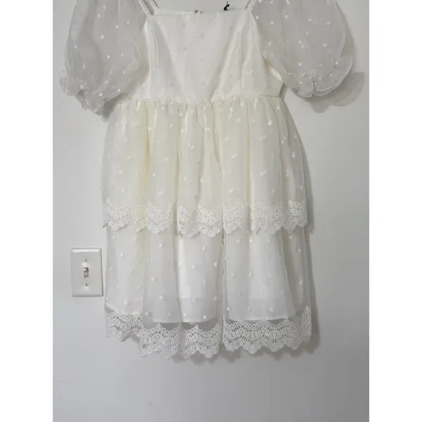 English Factory White Polka Dot Tulle Mini Dress M Cottagecore Puff Sleeve NWT - Image 3