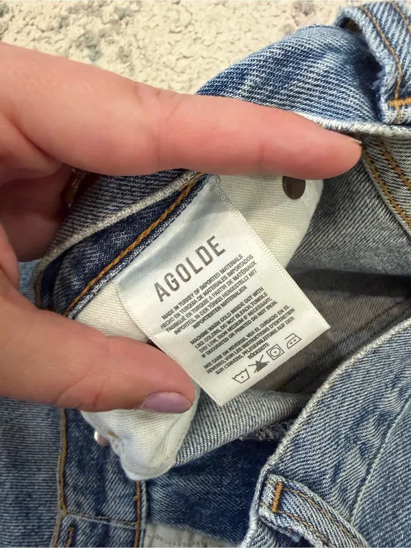 AGOLDE Mia Mid Rise Straight Jeans 24 Rule Wash Distressed Organic Cotton - Image 5