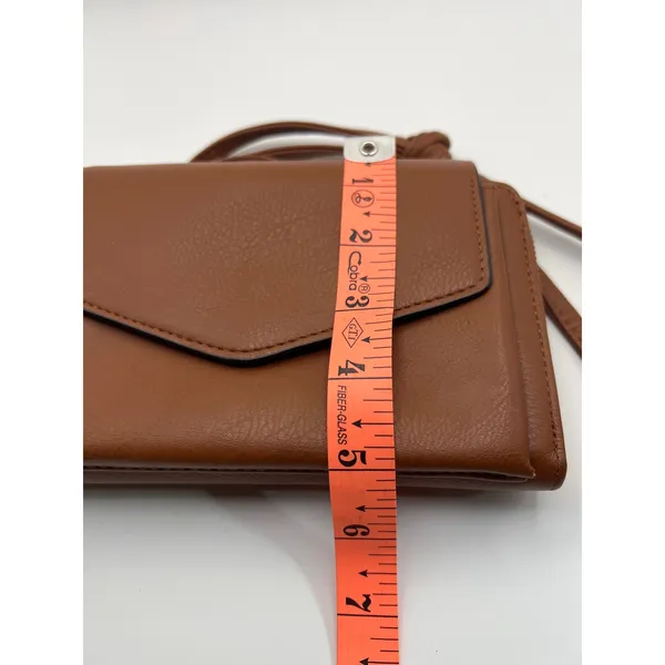 Brown Leather Crossbody Wallet Bag Snap Closure Organizer Purse - Image 7