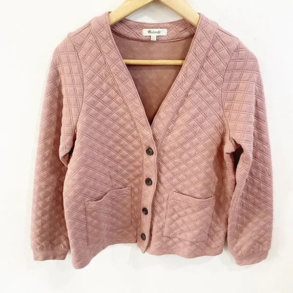 Madewell |‎ (Re) Sourced Quilted Crop Cardigan Sweatshirt In Pink Size XS - Image 2