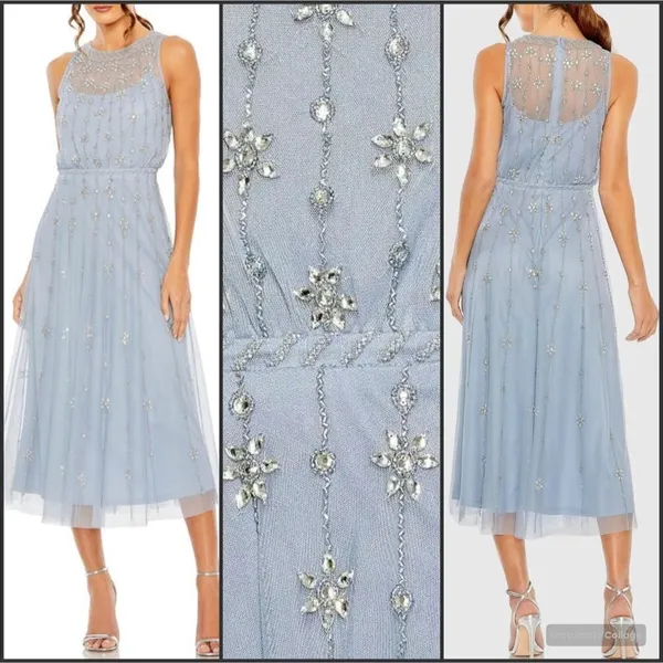 MAC DUGGAL 9222 Blue High Neck Sleeveless Embellished A Line Cocktail Dress - Image 2
