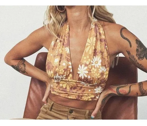 Princess Polly Retro floral orange halter top new size 4 - Image 4