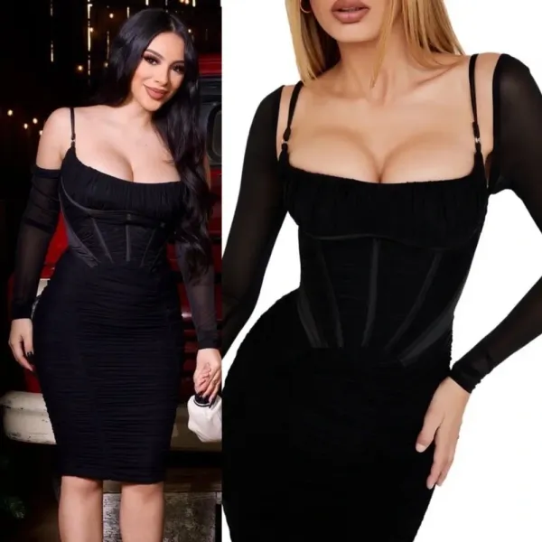 House of CB‎ Freyja black gathered corset dress size XS - Image 3