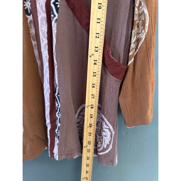 Globe Trotter Bali Women Brown Batik Asymmetrical Button Crinkle‎ Top Large - Image 7