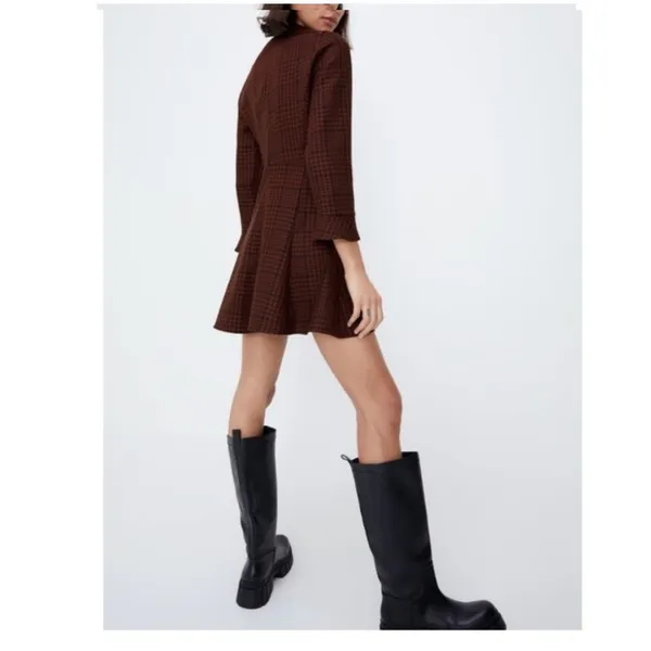 Zara Red & Black High Neck Plaid A-Line Mini Dress Women XS Skater‎ Girl Preppy - Image 6
