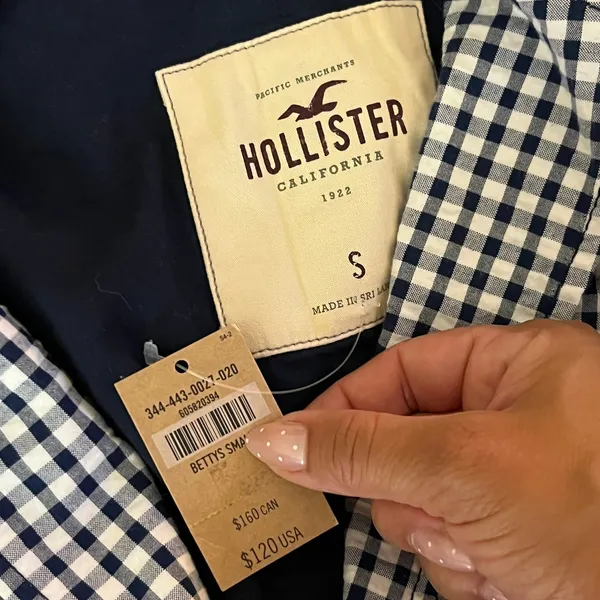 Hollister Womens Navy Gingham Check 2 Button Cuffed Blazer Jacket NWT Small - Image 3