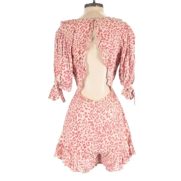 Petal & Pup Pink Quay Leopard Romper Tie Front Cutout Size 6 Boho Fairy Coquette - Image 6