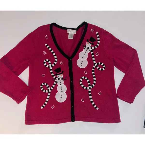 Mandal‎ Bay Womens Large Christmas Holiday Snowman Cardigan Sweater Festive Top - Image 3