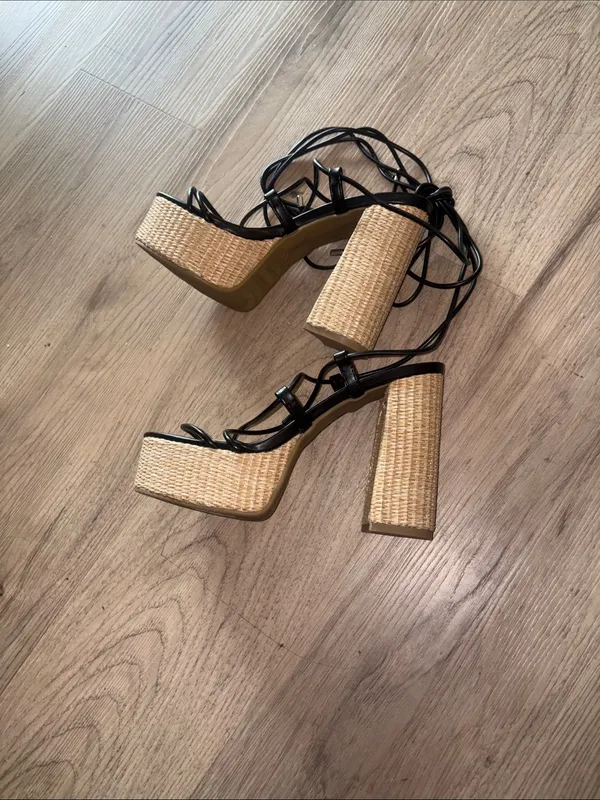 TOP Moda Black Lace-Up Woven Block Heel Sandals size 8.5 - Image 8