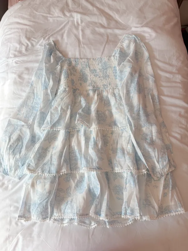 Altar’d State Eden Blue And White Floral Long Sleeve Mini Dress Size Large - Image 2