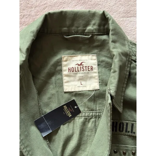 Hollister Women's Utility Distressed Jacket Shirt Army Green Size Large‎ NWT - Image 4