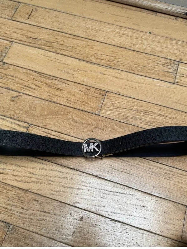 Michael Kors Monogram Black Belt with Embellished Silver Logo Buckle - Image 3