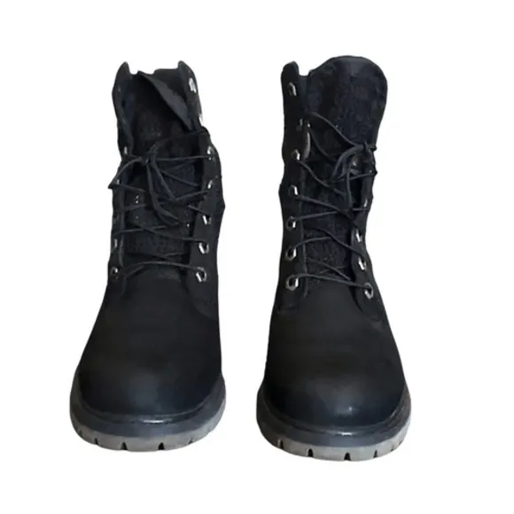 Timberland Black Lace Up Combat Boots Textured Shaft Chunky Sole Women's Size 7 - Image 7